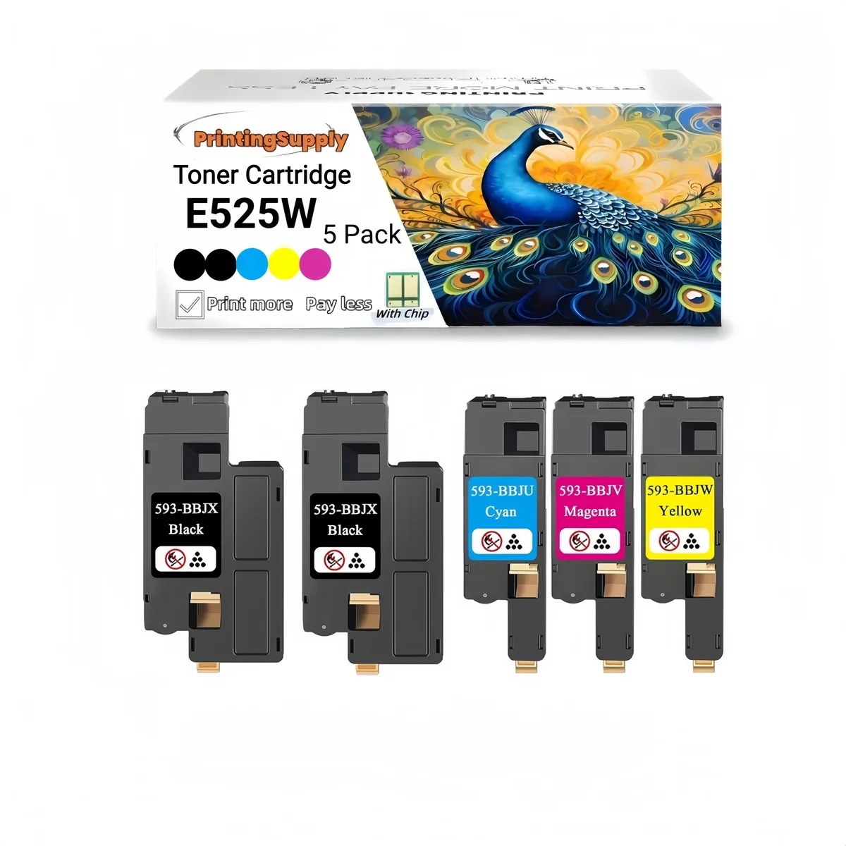 Aster Graphics Inc Aster Graphics Inc 5 Pack Toner Cartridge 2BK+CMY for Dell E525W 593-BBJX/BBJU/BBJV/BBJW — product photo