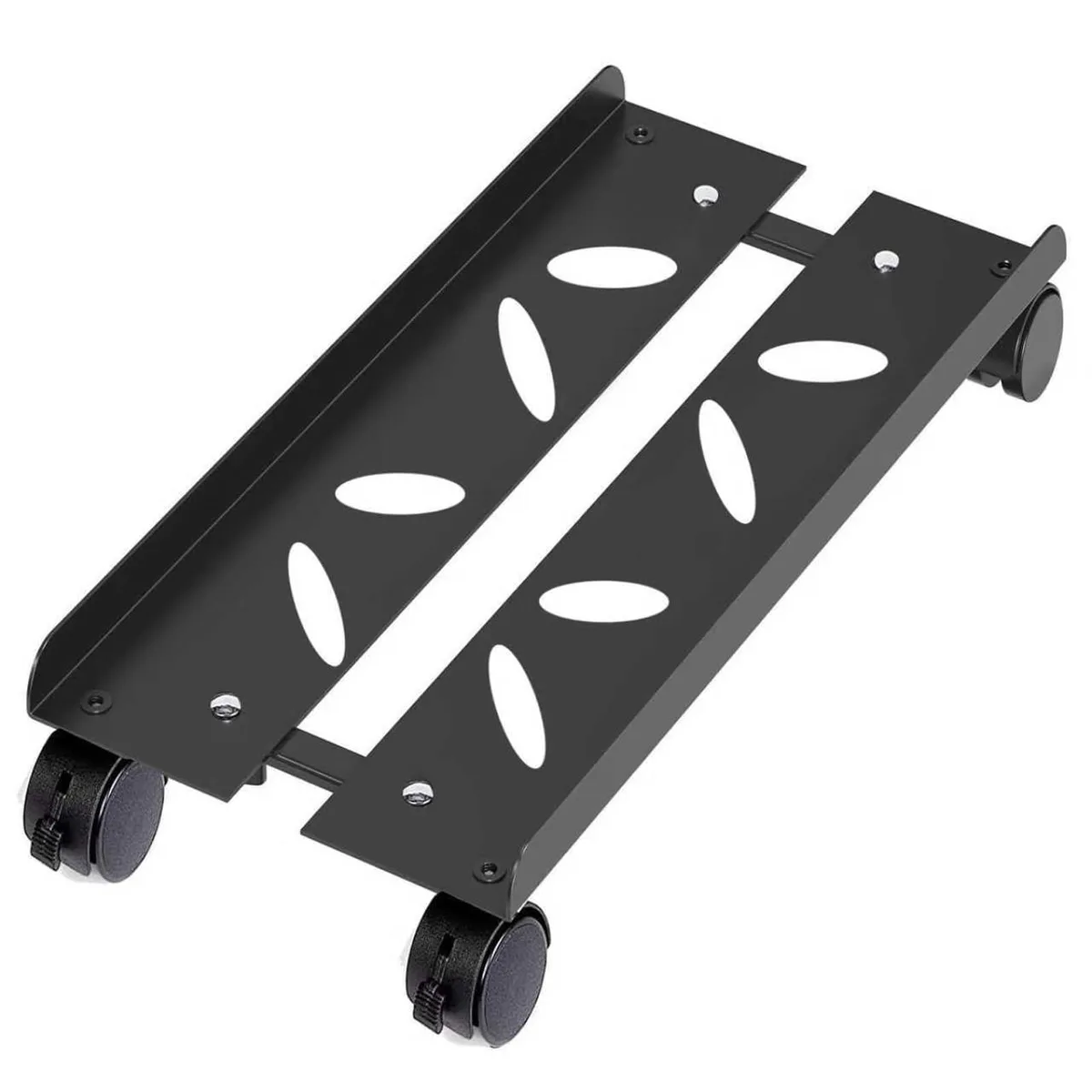 Metal CPU stand on four locking caster wheels, width adjustable from 7.87 to 10.23 inches