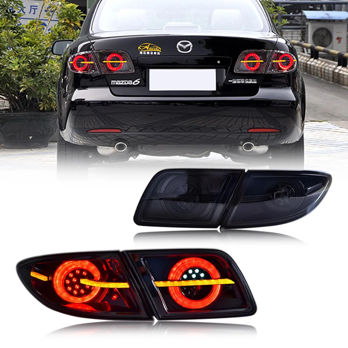 inginuity time inginuity time LED Tail Lights Mazda 6 2003-2008 Black Start-up Animation Sequential Signal — product photo