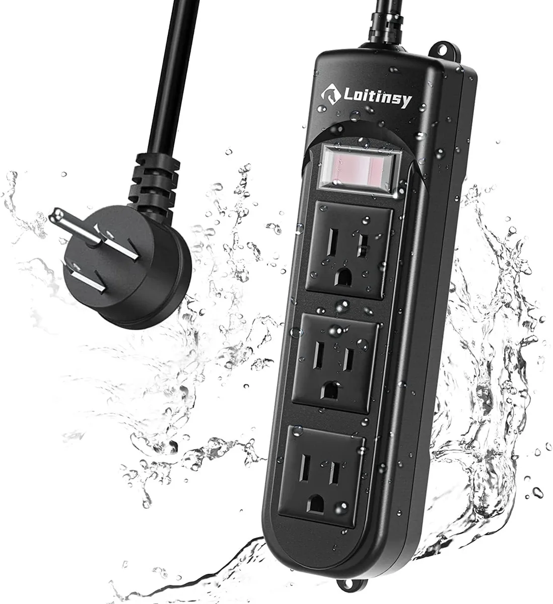 BFKK BFKK Outdoor Power Strip Weatherproof 3 Outlets 6.5 ft 1500W 1382°F Black — product photo