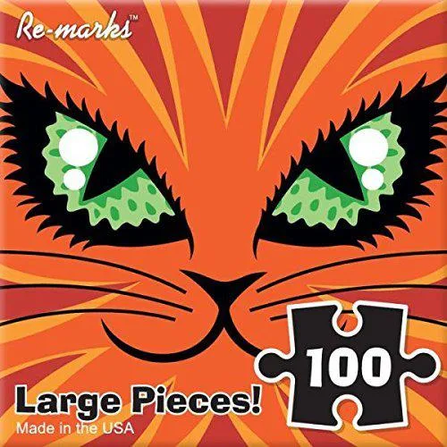 Orange cat shaped 100 piece puzzle in cube box
