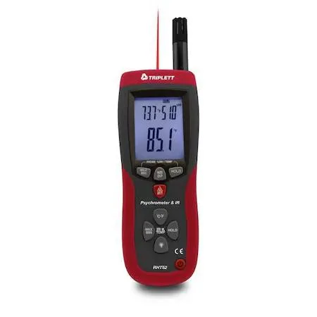 Handheld psychrometer with IR thermometer, transparent finish
