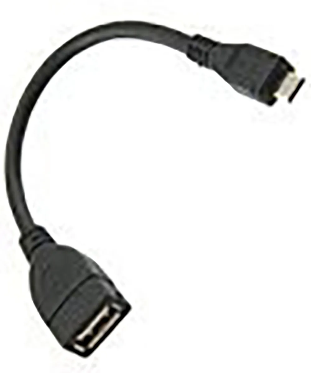 Black USB 2.0 A female to micro B male adapter cable, short form factor, matte finish