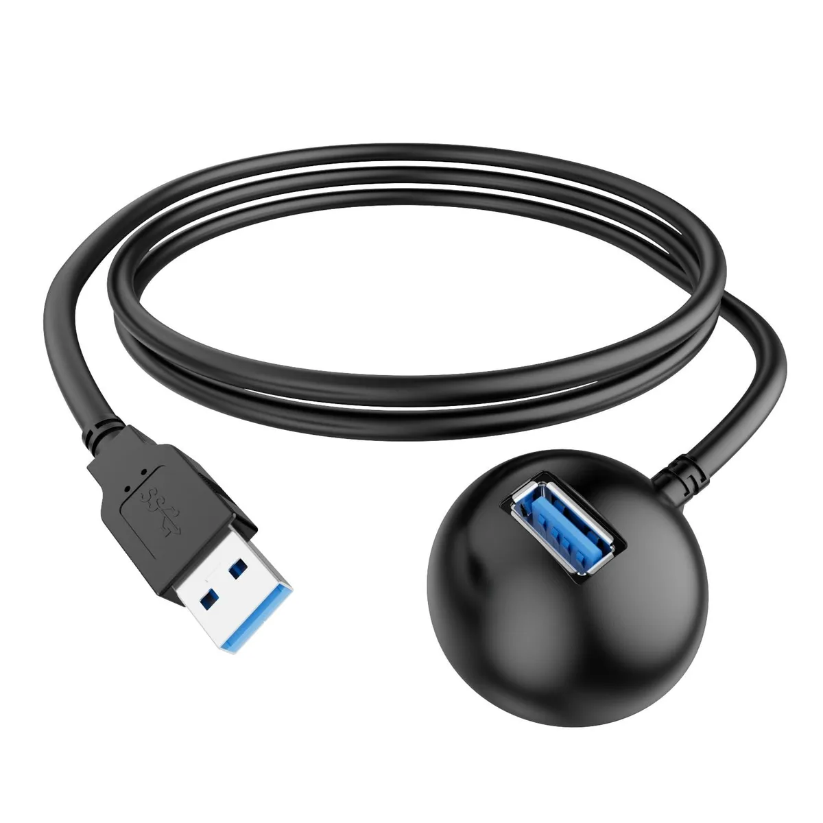 Black USB 3.0 extension cable with desktop base, Type-A male to female, 1.5 m