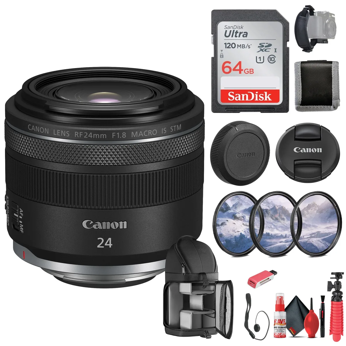 Canon Canon RF 24mm f/1.8 Macro IS STM Lens Bundle with 64GB Card — product photo