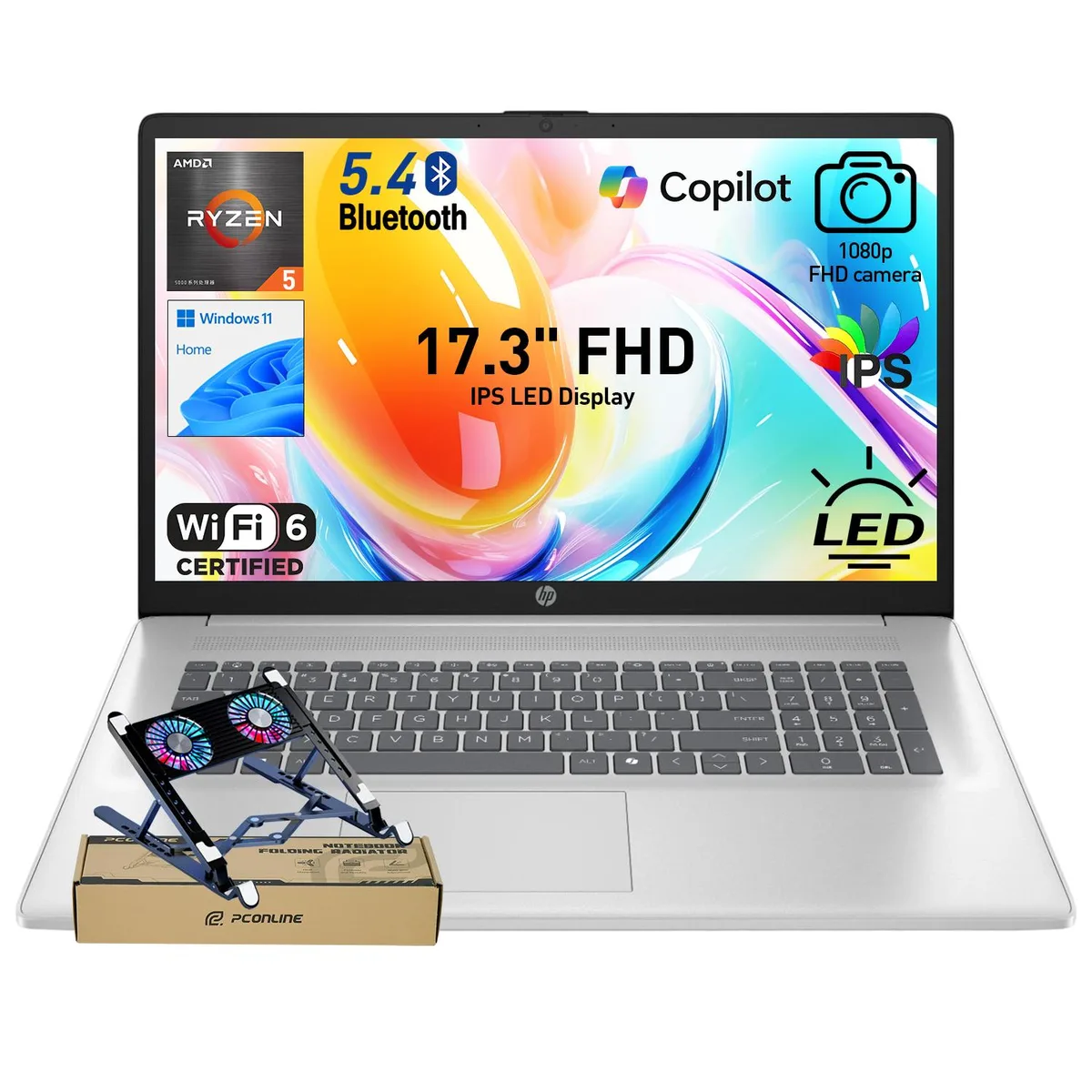 HP HP 17.3" FHD laptop AMD Ryzen 5 7430U 16GB DDR4 1TB SSD Silver 17-cp3000 — product photo