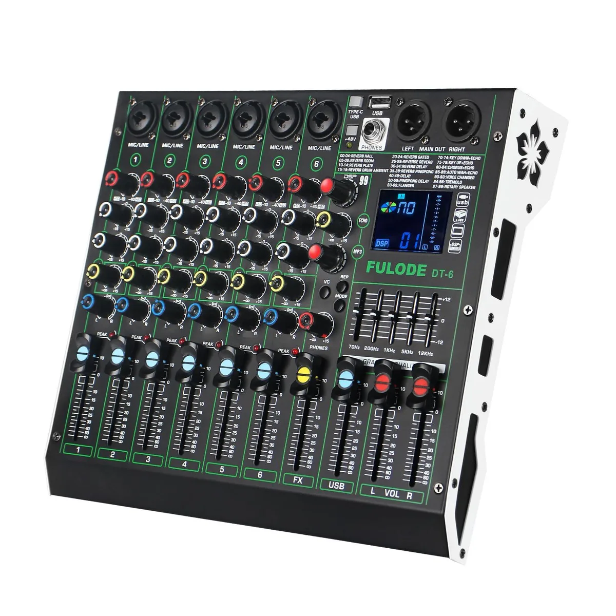 Audio-Technica DT-6 6-Channel Mixer 99 DSP Effects Bluetooth USB 48V Phantom Power — product photo