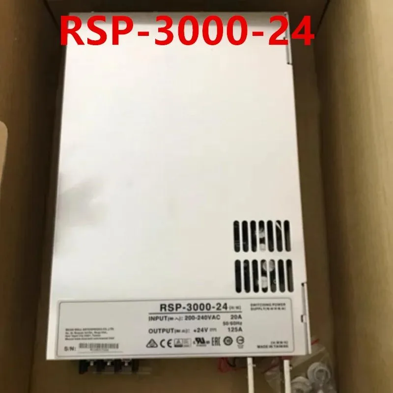 Silver rectangular ATX power supply with fan grille and 24V 125A 3000W label