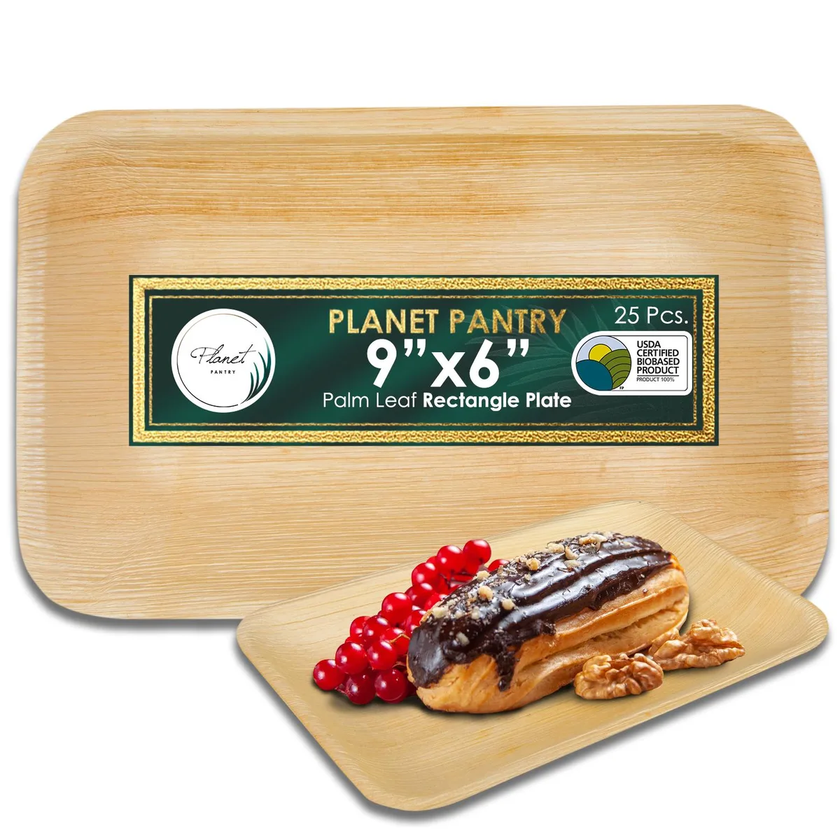 Planet Pantry Planet Pantry Disposable Palm Leaf 9"x6" Rectangle Plate 25 pcs — product photo