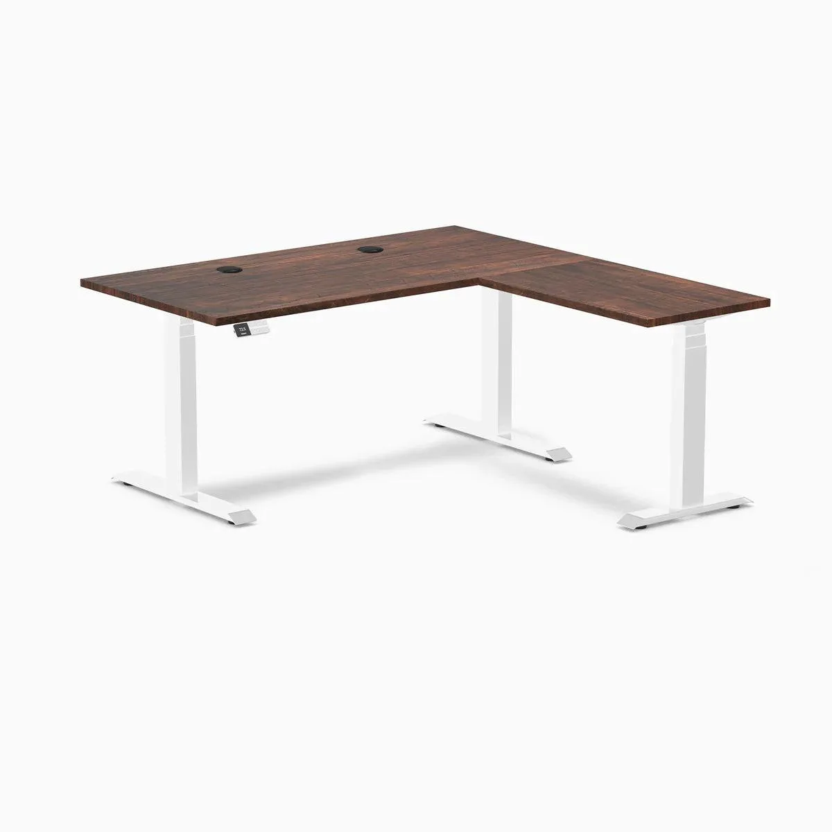Desky Desky Softwood L-Shape Sit Stand Desk American Rustic Pine White 60 x 30 x 62 x 20 in — product photo