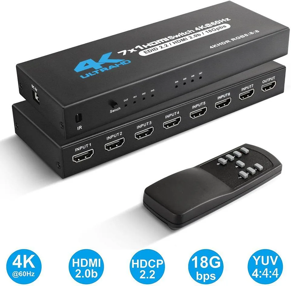 WRIARICH WRIARICH 7 Port HDMI Video Switch 4K 60Hz Black — product photo