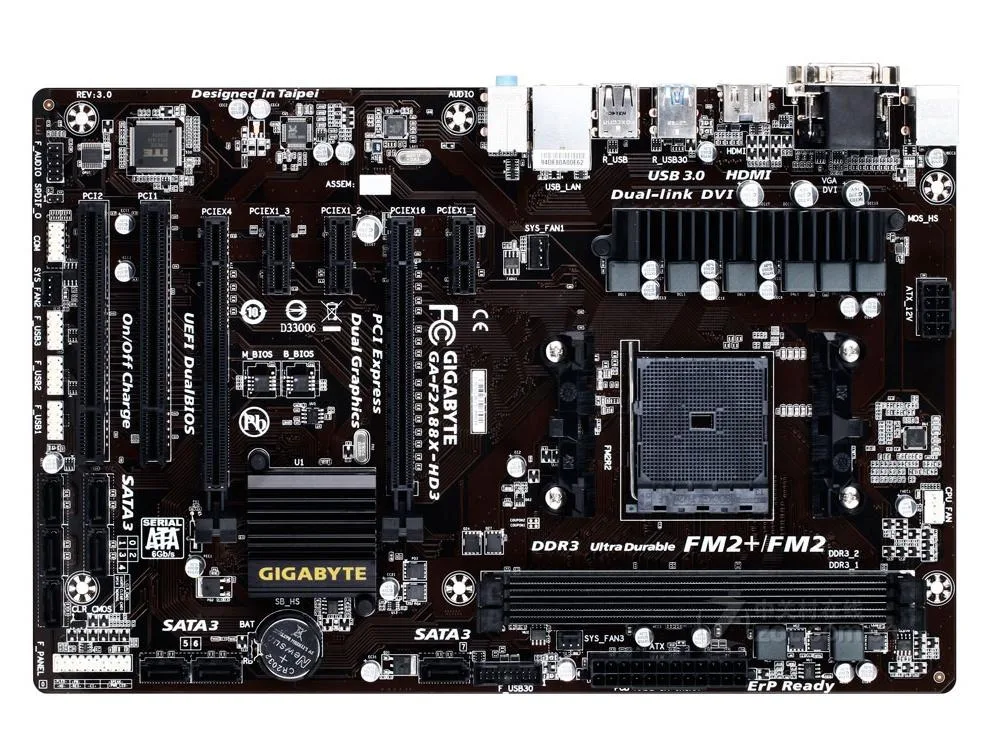 Gigabyte Communication Gigabyte Communication F2A88X-HD3 rev 3.0 AMD motherboard — product photo