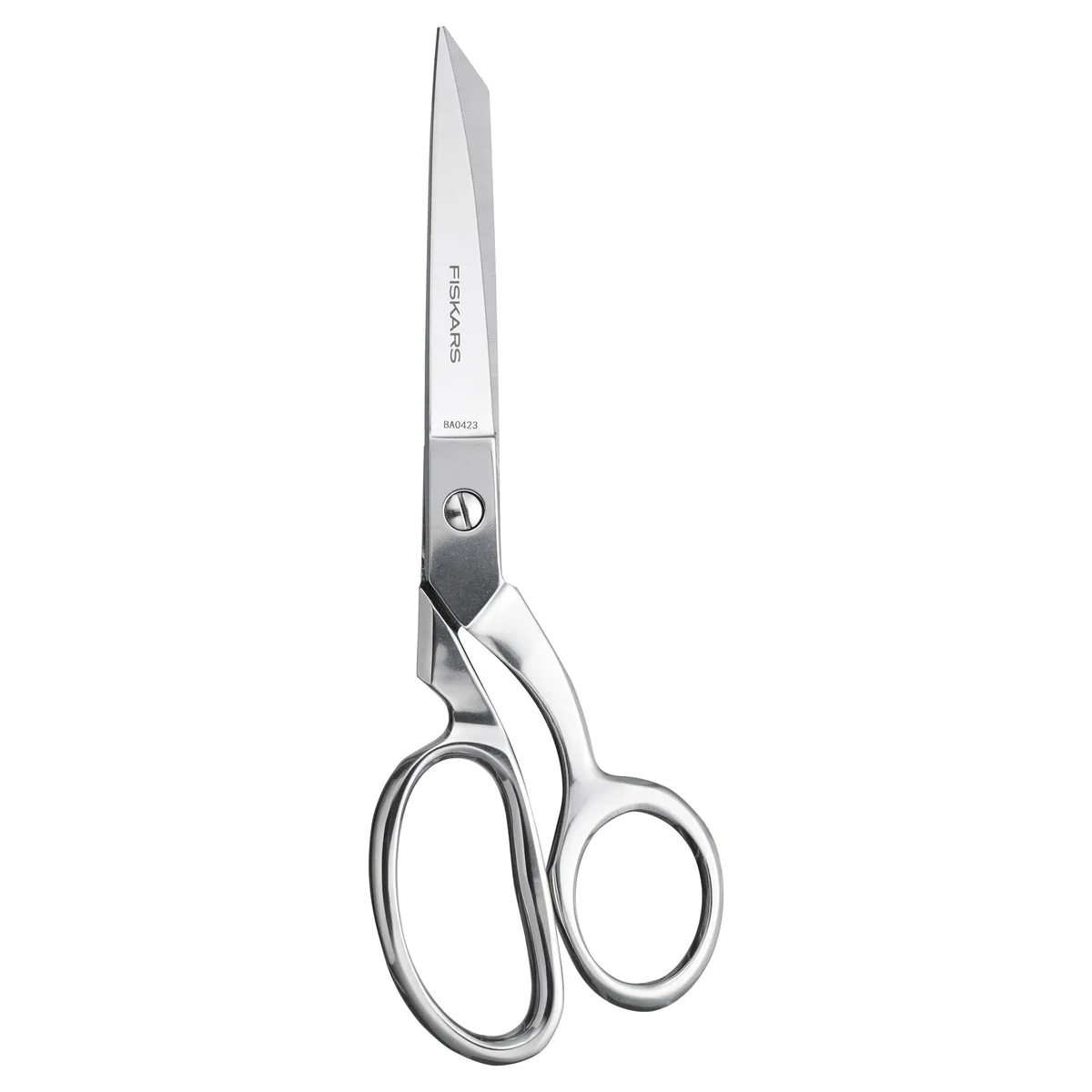 Pair of 8 inch forged stainless steel scissors with bent gray handles