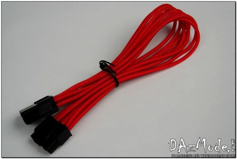 Darkside Computer Modding Darkside Computer Modding 4+4 EPS 12in 30cm HSL Single Braid Extension Cable Red UV internal power cable — product photo