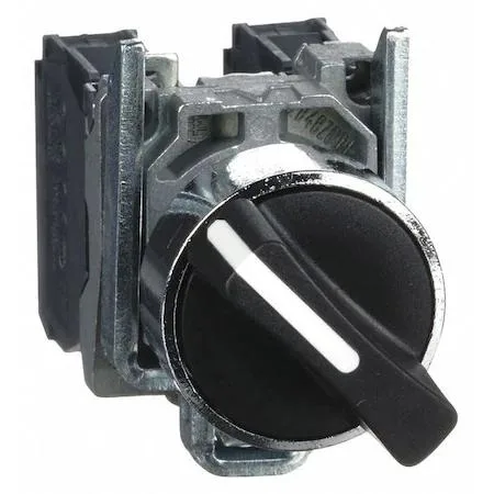 Schneider Electric 22 mm selector switch with black lever and chrome bezel
