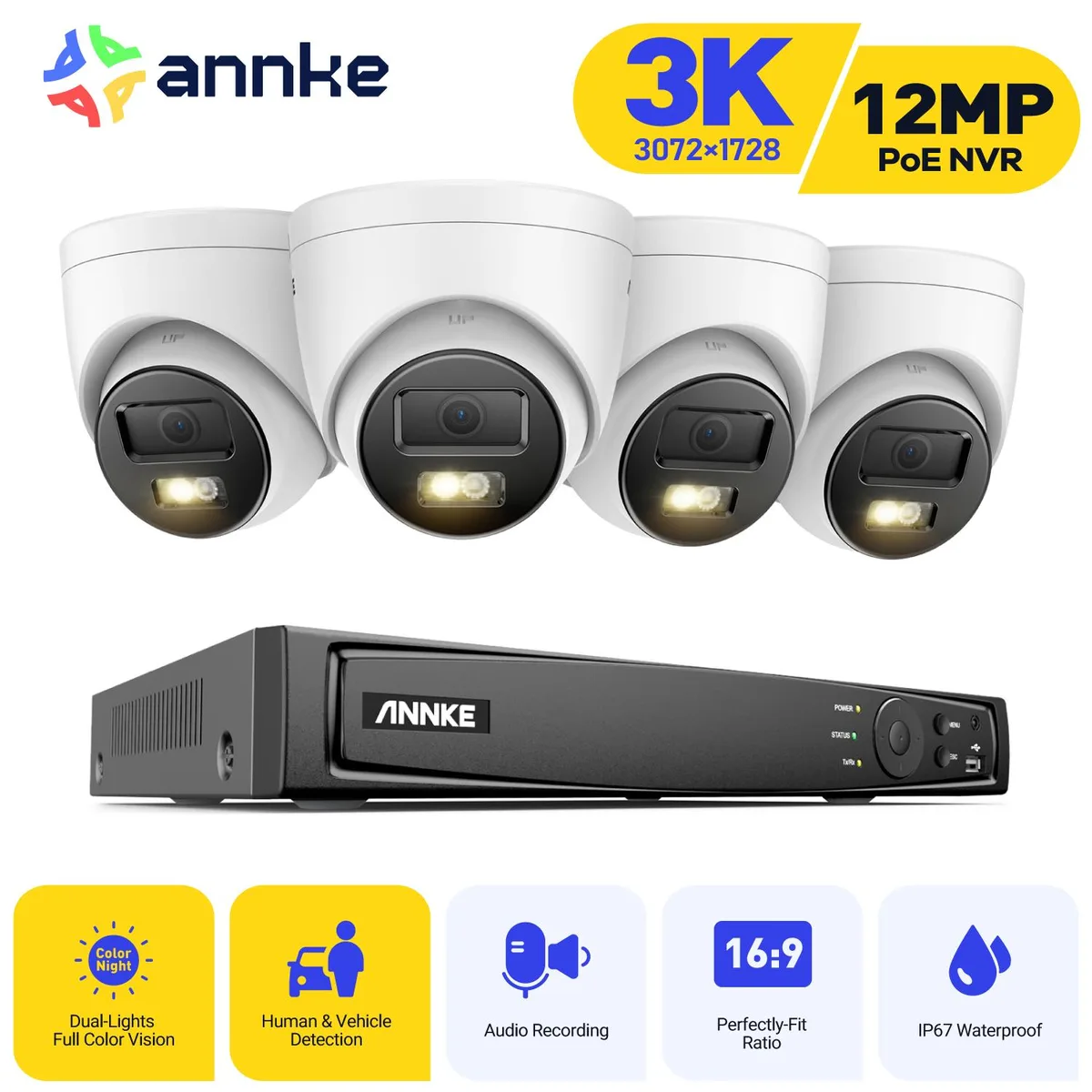 Annke Annke H.265+ 8CH PoE 12MP NVR with 4 x 3K Colour Night Vision Cameras 0TB — product photo