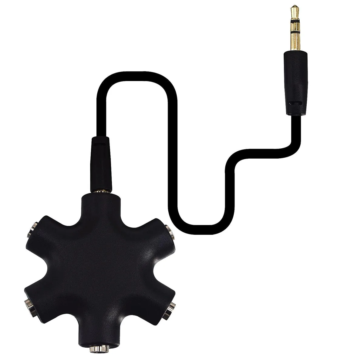 Black 5-jack 3.5mm audio splitter with short cable