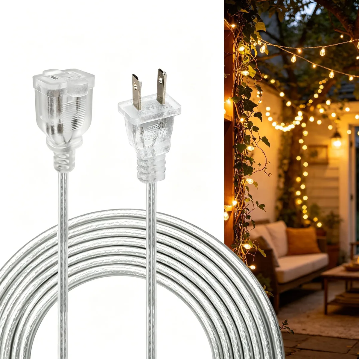  12 ft Transparent Lamp Cord 18 AWG 10 A 125 V 1250 W 2-Prong — product photo