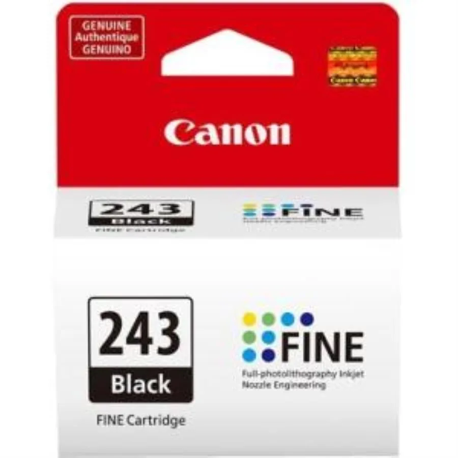Rectangular black Canon PG-243 ink cartridge with label