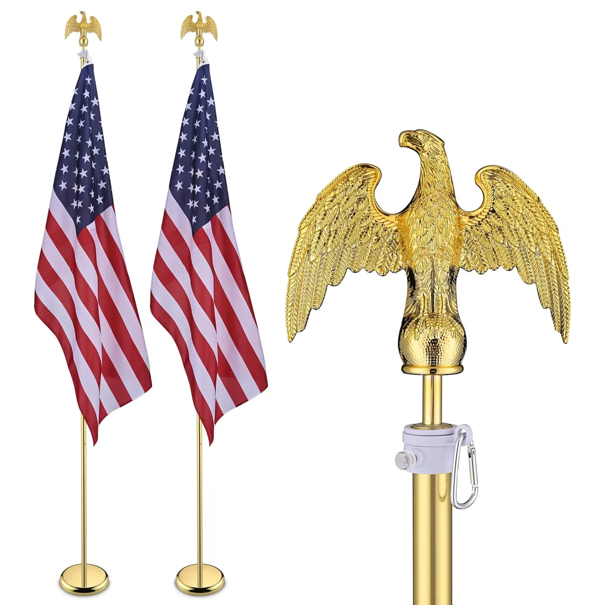 Yescom USA, Inc. Yescom USA, Inc. 2 Pack 8 Ft Sectional Indoor Flag Pole Kit Base Eagle Aluminum 3x5 Ft US Flag — product photo