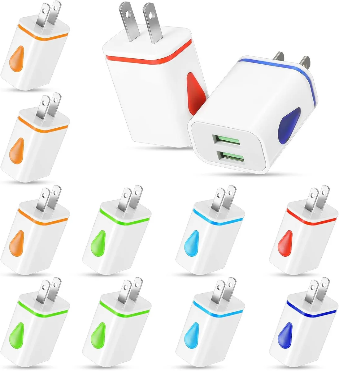 ONITOON ONITOON 12 Pcs Dual-Port 2.1A USB Wall Charger (Colorful) — product photo