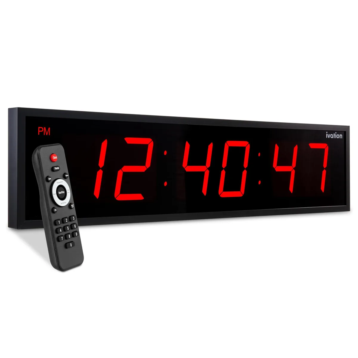 Large red digital LED clock with oversized display and remote control