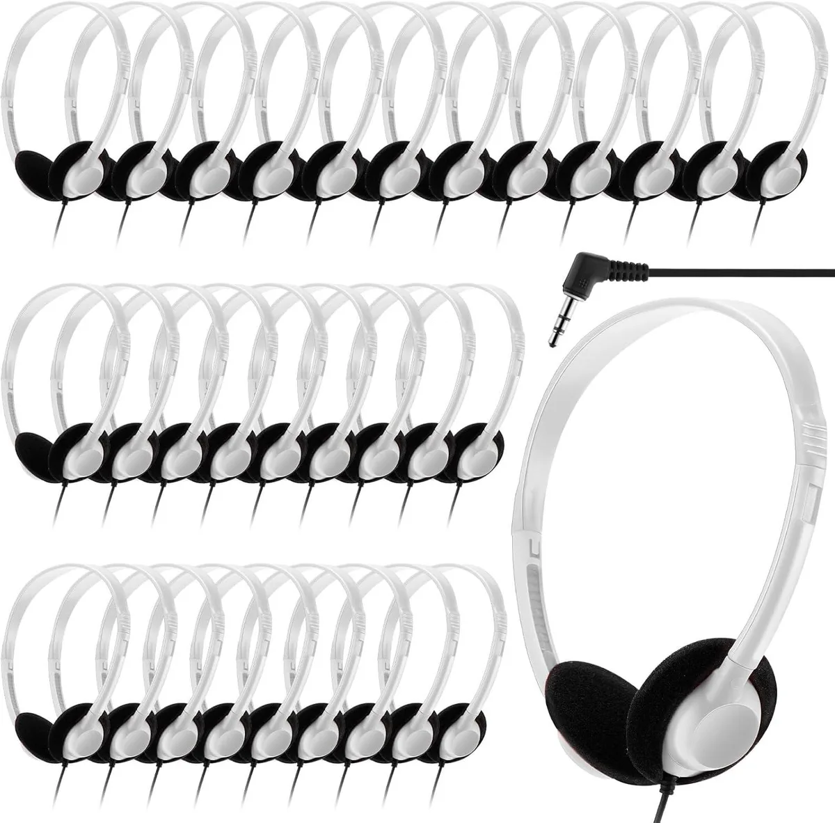 BFKK BFKK 30 Pack Headphones White 3.5mm Jack 1.2m Cable — product photo