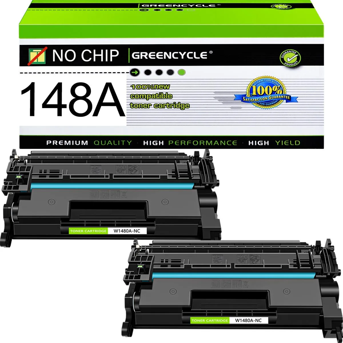 GREENCYCLE GREENCYCLE W1480A-NC No Chip Black Toner Cartridge 2900 Pages 2 Pack — product photo