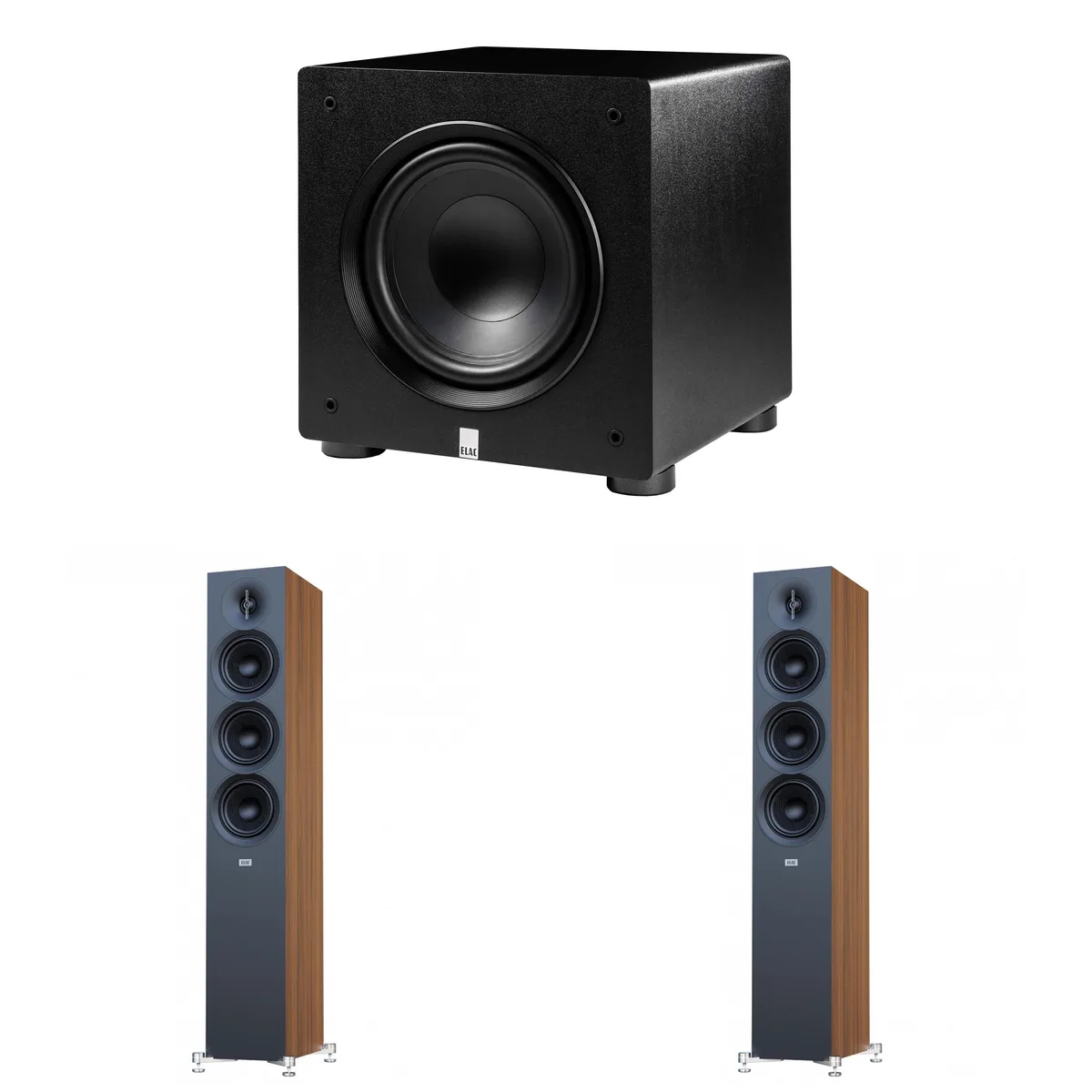 Elac Elac Debut 3.0 DF53-WN 5.25" Tower &amp; Varro PS250-BK 10" Subwoofer Walnut — product photo