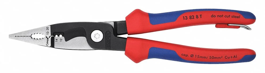 Knipex chain nose pliers, flat jaws, 8 inch overall length
