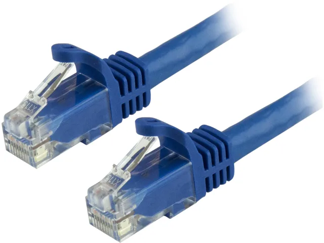 Blue 1-foot Cat6 ethernet cable with snagless RJ45 connectors