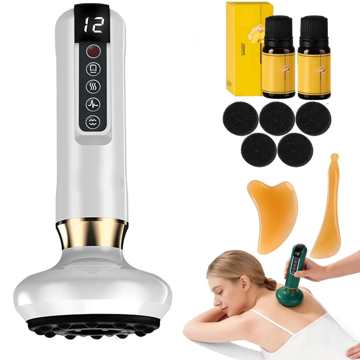 White handheld electric cupping massager with smooth rounded cup and control buttons