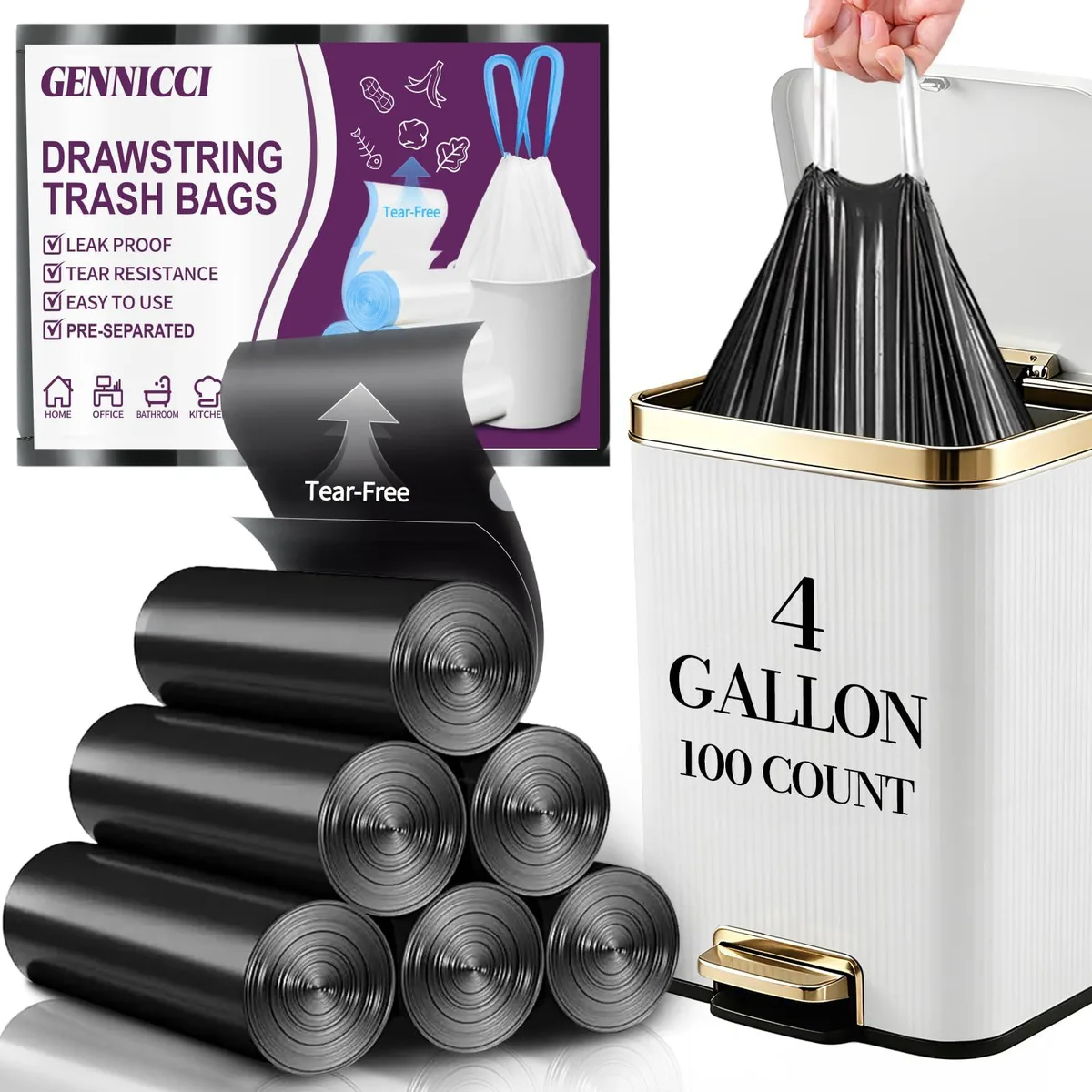  GENNICCI Mini Wastebasket Liners 4 Gallon 100 Count Black IZ2822G4 — product photo