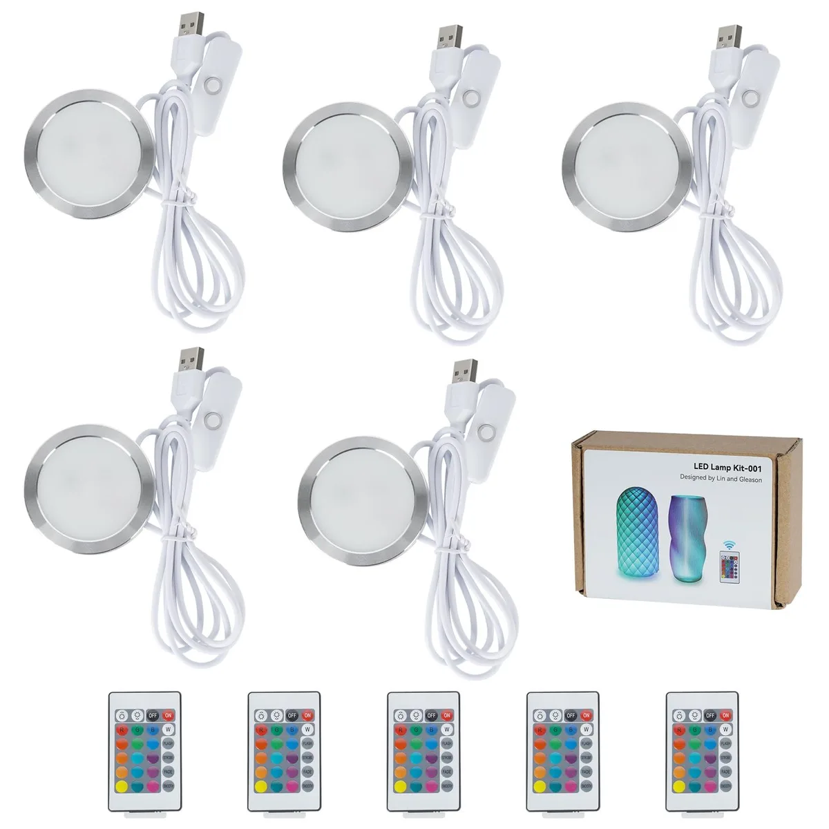 Five aluminium LED modules with remote and USB cable