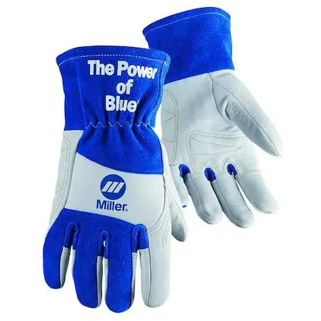 Blue goatskin TIG welding gloves with gauntlet cuffs, size small, one pair