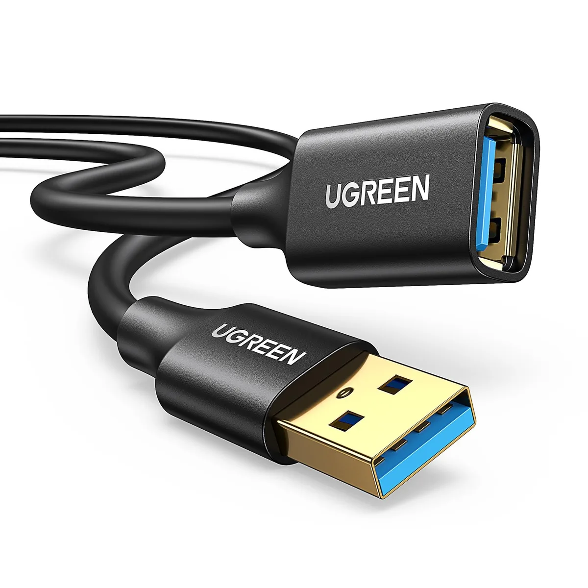 Black braided USB 3.0 male-to-female extension cable 10ft