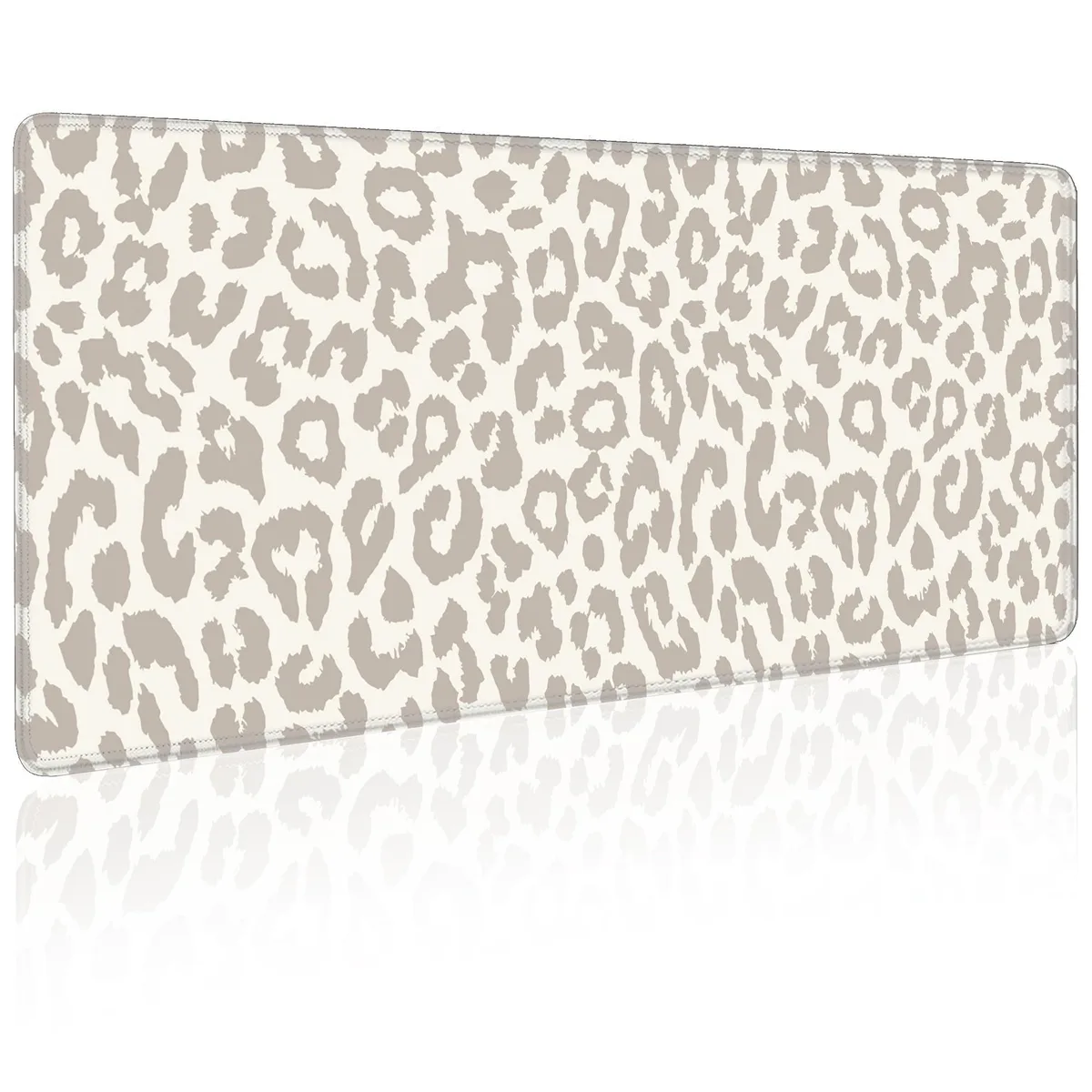 Large rectangular mouse pad, light leopard print on black, stitched edges, 31.5 by 11.8 inches