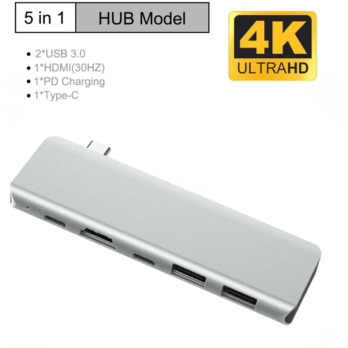 WRIARICH WRIARICH USB C Hub Silver 5-in-1 4K HDMI 2 USB 3.0 PD 87W — product photo