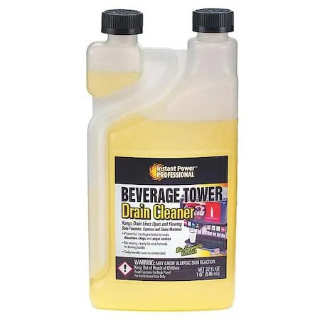 Yellow 32 oz liquid drain cleaner bottle with portion measuring cap