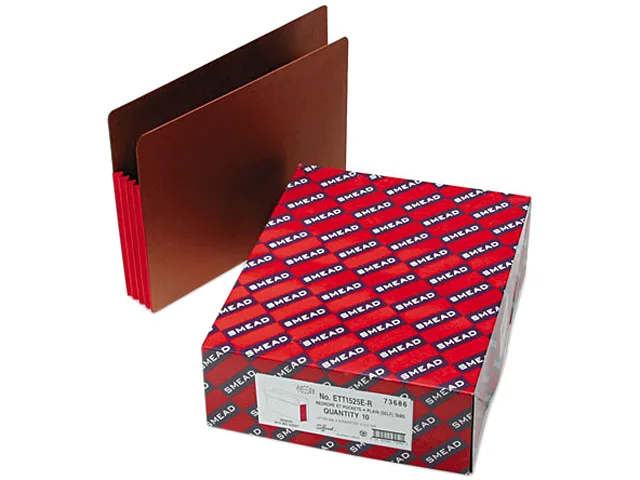 Red expansion file pockets with straight tabs in a box of 10