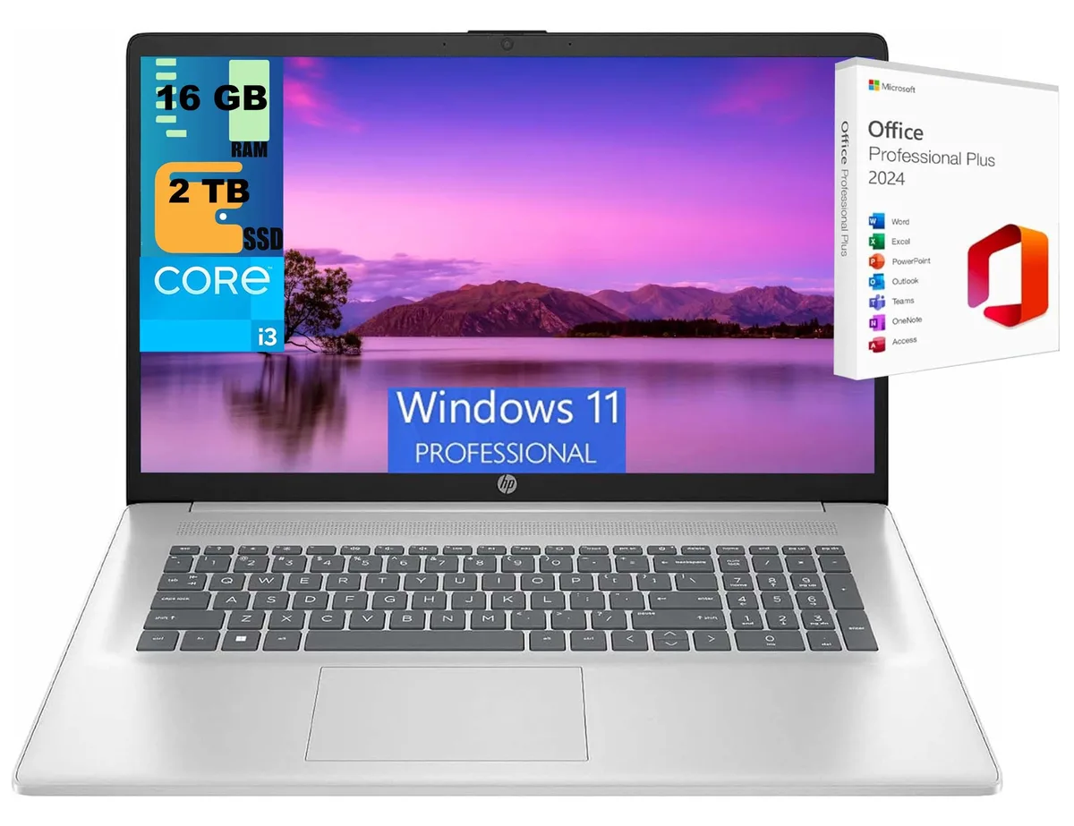HP HP 17 Laptop i3-N305 17.3″ HD+ 16GB DDR4 512GB PCIe Silver — product photo