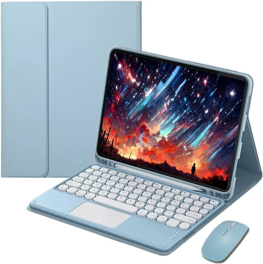 Blue protective case with detachable backlit keyboard and wireless mouse for 9.7 inch iPad