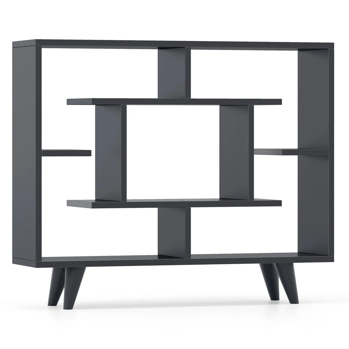 SlickBlue SlickBlue Geometric Bookcase 35.5" x 8.5" x 29.5" Dark Grey — product photo