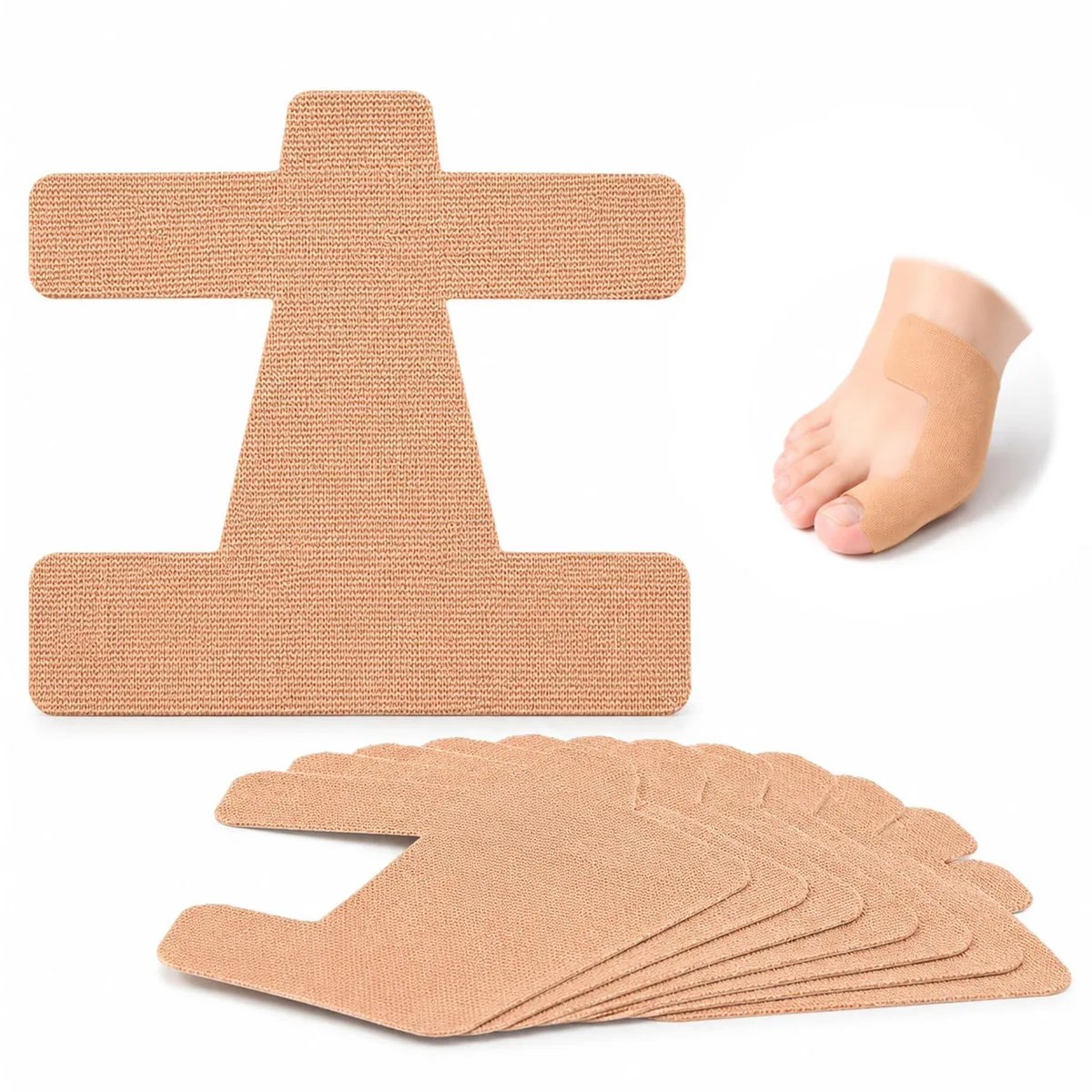 Forty skin-colour pre-cut kinesiology tape strips for bunion support