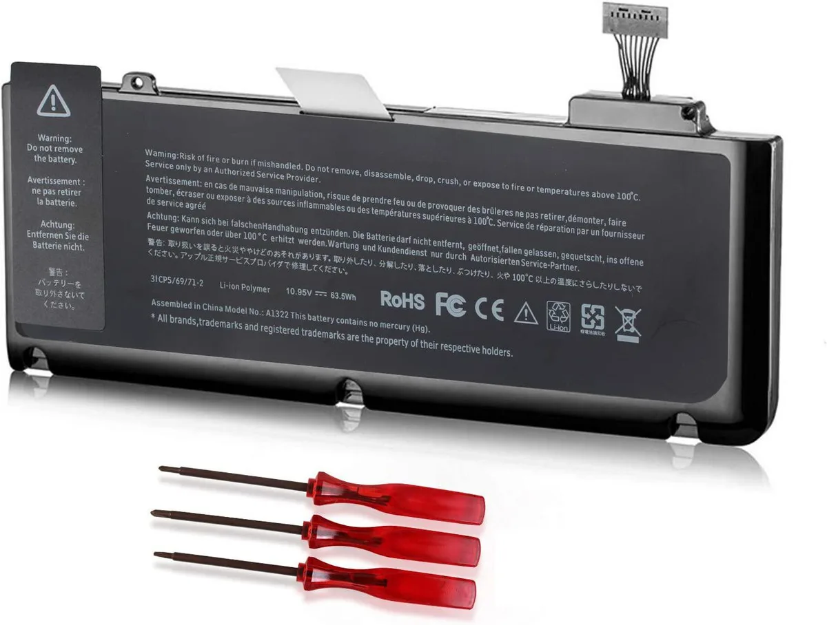 DMKAOLLK DMKAOLLK A1322 laptop battery for MacBook Pro 13 A1278 2009-2012 63.5Wh 10.95V 6-cell black with screwdrivers — product photo