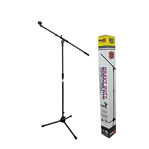 Black tripod microphone stand with 32 inch boom arm and clip