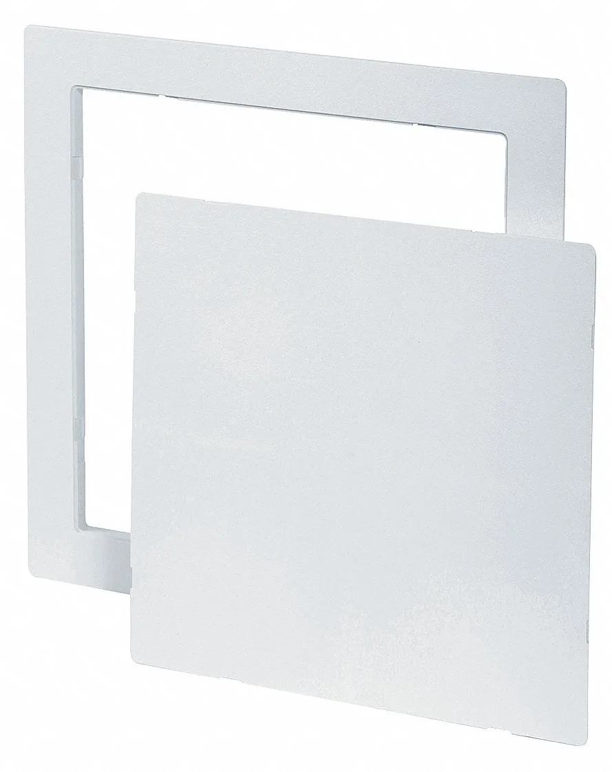 White ABS plastic flush-mount access door, rectangular, snap-latch closure