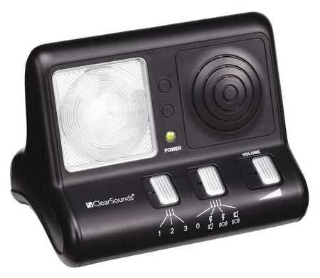 Black plastic amplified phone ringer with dual modular jacks