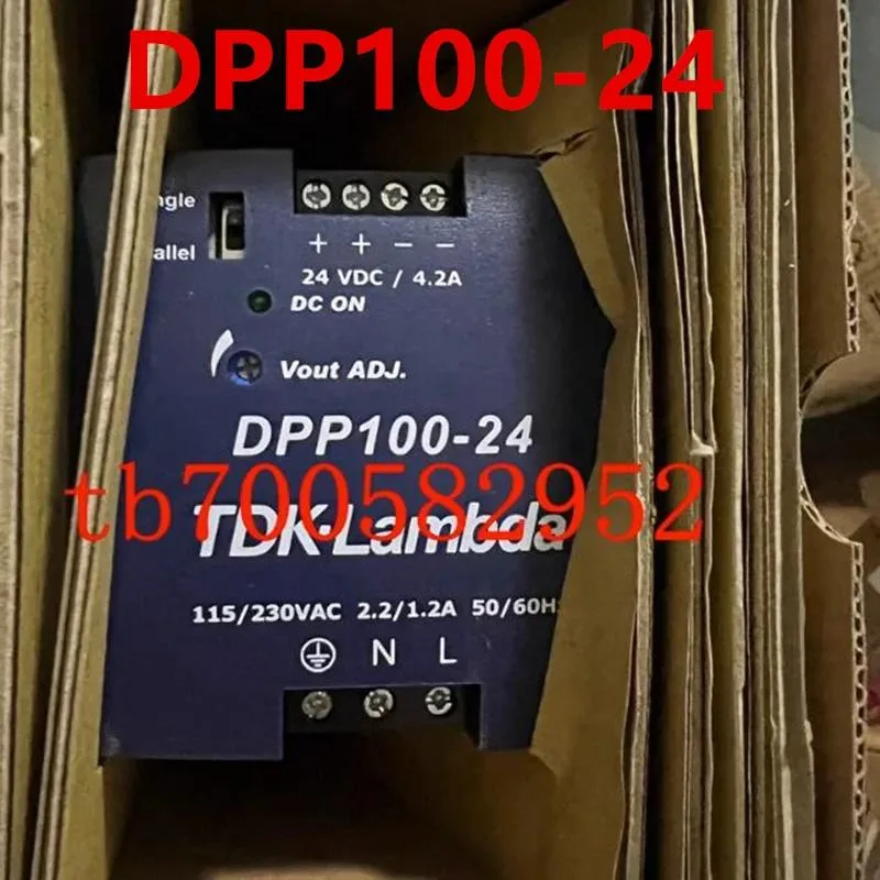 Rectangular ATX power supply unit with ventilation grille and label showing 24V 100W rating