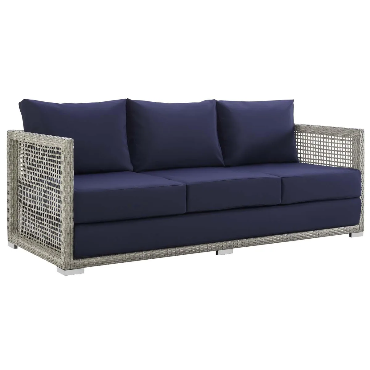 Modway Furniture Modway Furniture Aura Outdoor Patio Wicker Rattan Sofa Gray Navy Decorative Shelving — product photo